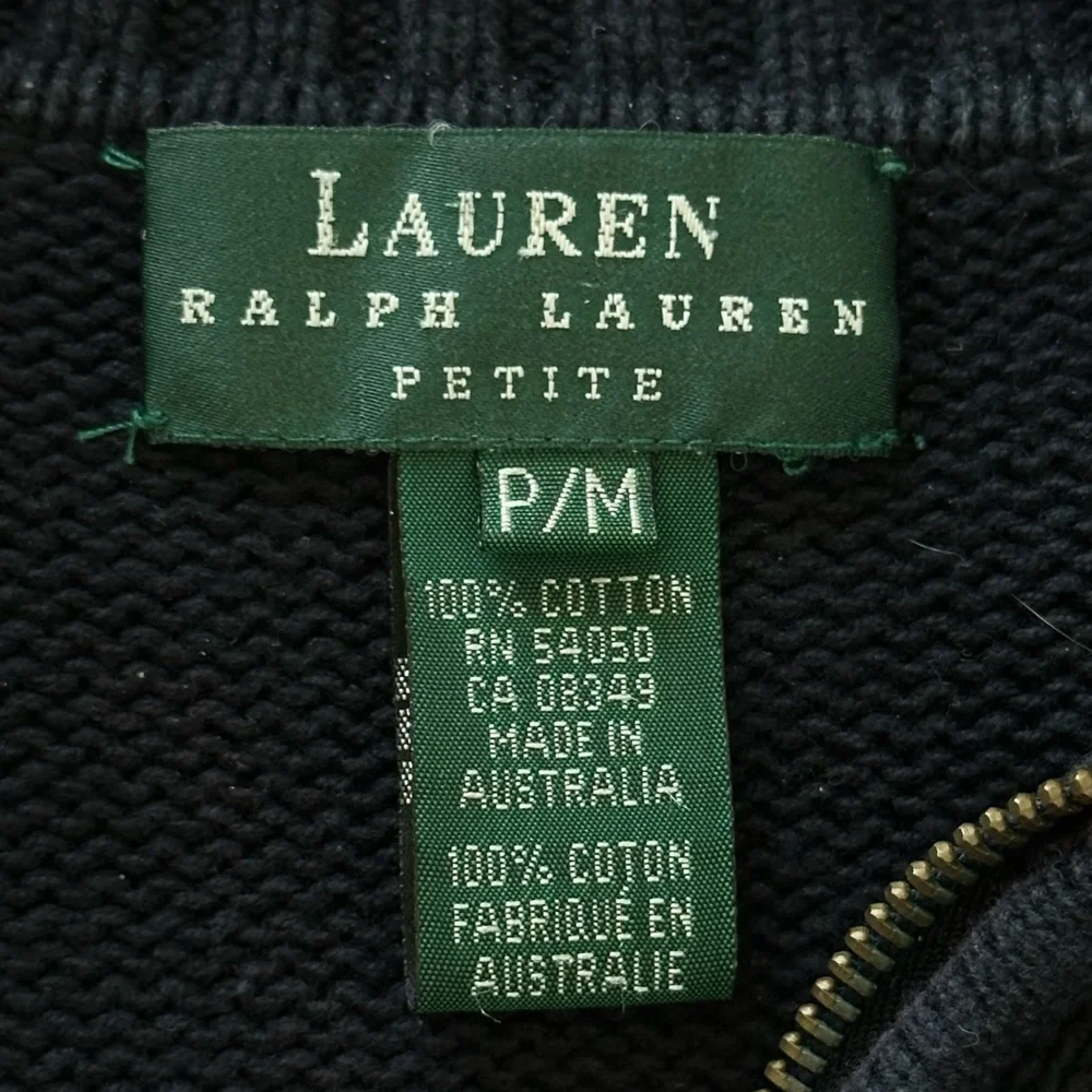 RALPH LAUREN Women‎ Sz Petite M Mock Neck Long Sleeve Quarter Zip Navy Sweater
